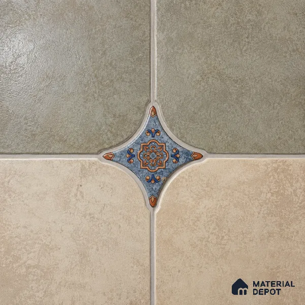 Floral Star Moroccan Floor & Wall Insert Tile TL 11427 J Blue Medallion 3 inch x 3 inch Matte Finish Porcelain Tile - 9 mm | Suitable For Balcony, Kitchen, Dining Area, Bedroom