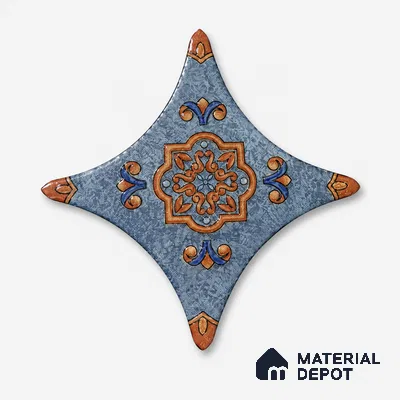 Floral Star Moroccan Floor & Wall Insert Tile TL 11427 J Blue Medallion 3 inch x 3 inch Matte Finish Porcelain Tile - 9 mm | Suitable For Balcony, Kitchen, Dining Area, Bedroom
