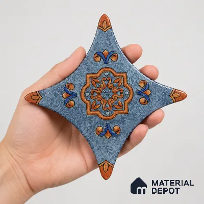 Floral Star Moroccan Floor & Wall Insert Tile TL 11427 J Blue Medallion 3 inch x 3 inch Matte Finish Porcelain Tile - 9 mm | Suitable For Balcony, Kitchen, Dining Area, Bedroom