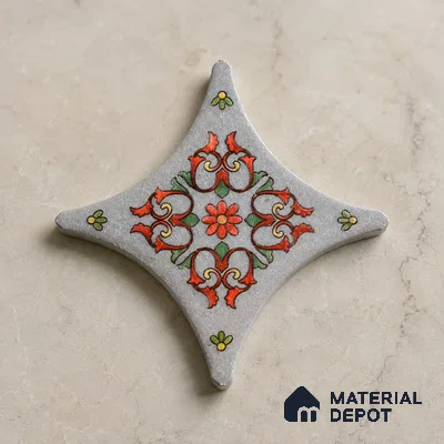 Floral Star Moroccan Floor & Wall Insert Tile TL 11427 K Grey Floral Insert 3 inch x 3 inch Matte Finish Porcelain Tile - 9 mm | Suitable For Balcony, Kitchen, Dining Area, Bedroom