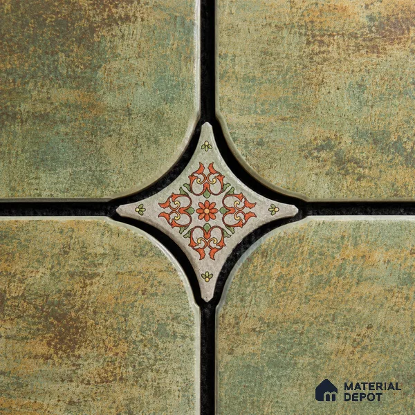 Floral Star Moroccan Floor & Wall Insert Tile TL 11427 K Grey Floral Insert 3 inch x 3 inch Matte Finish Porcelain Tile - 9 mm | Suitable For Balcony, Kitchen, Dining Area, Bedroom