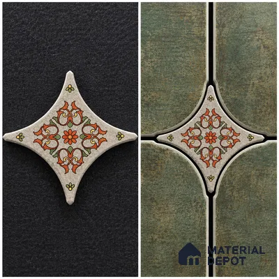 Floral Star Moroccan Floor & Wall Insert Tile TL 11427 K Grey Floral Insert 3 inch x 3 inch Matte Finish Porcelain Tile - 9 mm | Suitable For Balcony, Kitchen, Dining Area, Bedroom