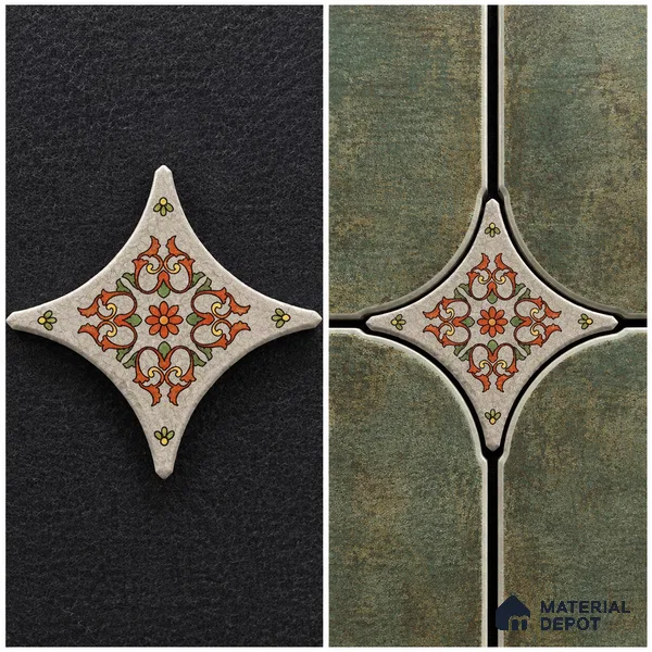 Floral Star Moroccan Floor & Wall Insert Tile TL 11427 K Grey Floral Insert 3 inch x 3 inch Matte Finish Porcelain Tile - 9 mm | Suitable For Balcony, Kitchen, Dining Area, Bedroom