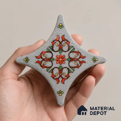 Floral Star Moroccan Floor & Wall Insert Tile TL 11427 K Grey Floral Insert 3 inch x 3 inch Matte Finish Porcelain Tile - 9 mm | Suitable For Balcony, Kitchen, Dining Area, Bedroom