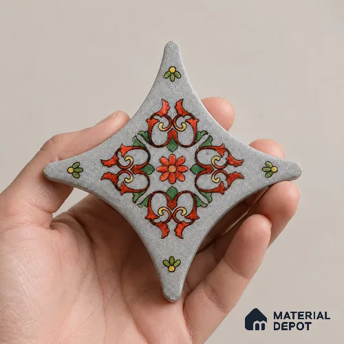 Floral Star Moroccan Floor & Wall Insert Tile TL 11427 K Grey Floral Insert 3 inch x 3 inch Matte Finish Porcelain Tile - 9 mm | Suitable For Balcony, Kitchen, Dining Area, Bedroom
