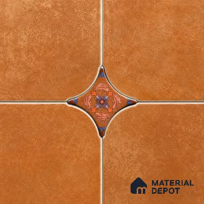 Floral Star Moroccan Floor & Wall Insert Tile TL 11427 L Rust Cotto Floral Insert 3 inch x 3 inch Matte Finish Porcelain Tile - 9 mm | Suitable For Balcony, Kitchen, Dining Area, Bedroom