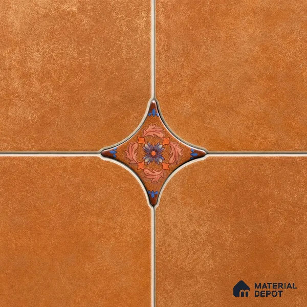 Floral Star Moroccan Floor & Wall Insert Tile TL 11427 L Rust Cotto Floral Insert 3 inch x 3 inch Matte Finish Porcelain Tile - 9 mm | Suitable For Balcony, Kitchen, Dining Area, Bedroom
