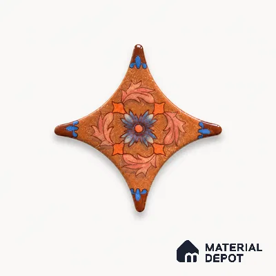 Floral Star Moroccan Floor & Wall Insert Tile TL 11427 L Rust Cotto Floral Insert 3 inch x 3 inch Matte Finish Porcelain Tile - 9 mm | Suitable For Balcony, Kitchen, Dining Area, Bedroom