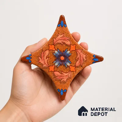 Floral Star Moroccan Floor & Wall Insert Tile TL 11427 L Rust Cotto Floral Insert 3 inch x 3 inch Matte Finish Porcelain Tile - 9 mm | Suitable For Balcony, Kitchen, Dining Area, Bedroom