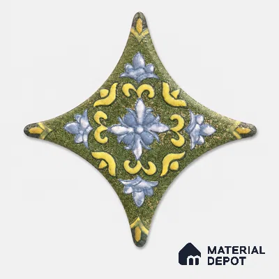 Floral Star Moroccan Floor & Wall Insert Tile TL 11427 M Green Floral Insert 3 inch x 3 inch Matte Finish Porcelain Tile - 9 mm | Suitable For Balcony, Kitchen, Dining Area, Bedroom