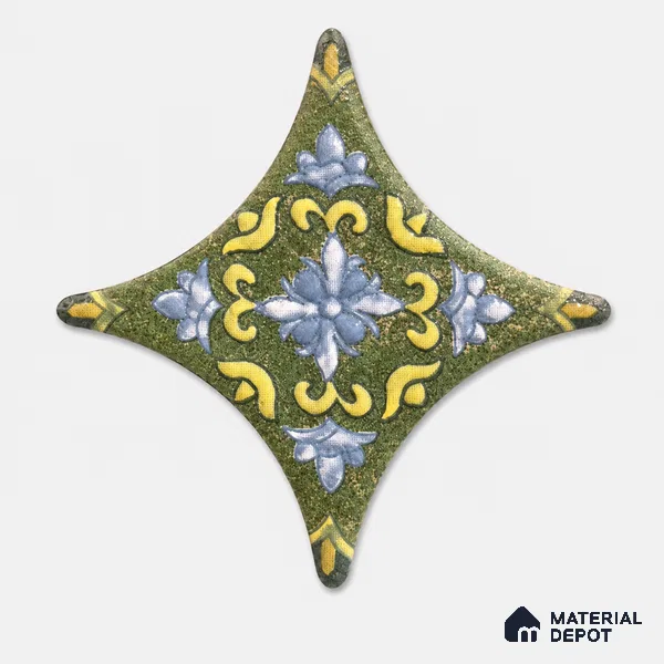 Floral Star Moroccan Floor & Wall Insert Tile TL 11427 M Green Floral Insert 3 inch x 3 inch Matte Finish Porcelain Tile - 9 mm | Suitable For Balcony, Kitchen, Dining Area, Bedroom