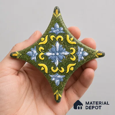 Floral Star Moroccan Floor & Wall Insert Tile TL 11427 M Green Floral Insert 3 inch x 3 inch Matte Finish Porcelain Tile - 9 mm | Suitable For Balcony, Kitchen, Dining Area, Bedroom
