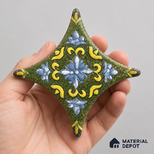 Floral Star Moroccan Floor & Wall Insert Tile TL 11427 M Green Floral Insert 3 inch x 3 inch Matte Finish Porcelain Tile - 9 mm | Suitable For Balcony, Kitchen, Dining Area, Bedroom
