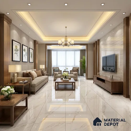 Marble Wall & Floor Tile TL 11430 Pure White 4 ft x 2 ft Glossy Finish Vitrified Tile - 9 mm | Suitable For Living Room, Bedroom, Dining