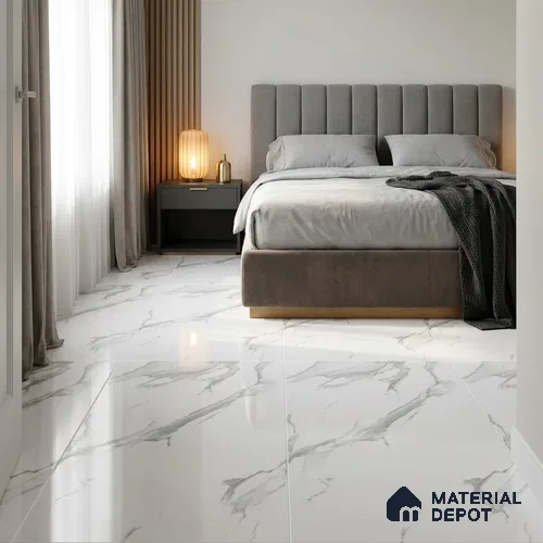 Marble Wall & Floor Tile TL 11431 Pure White 4 ft x 2 ft Glossy Finish Vitrified Tile - 9 mm | Suitable For Living Room, Bedroom, Dining