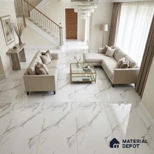 Marble Wall & Floor Tile TL 11431 Pure White 4 ft x 2 ft Glossy Finish Vitrified Tile - 9 mm | Suitable For Living Room, Bedroom, Dining