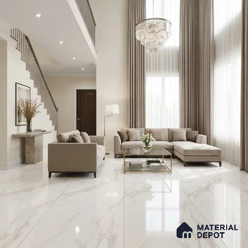 Marble Wall & Floor Tile TL 11432 Pure White 4 ft x 2 ft Glossy Finish Vitrified Tile - 9 mm | Suitable For Living Room, Bedroom, Dining