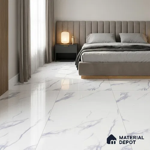 Marble Wall & Floor Tile TL 11433 Pure White 4 ft x 2 ft Glossy Finish Vitrified Tile - 9 mm | Suitable For Living Room, Bedroom, Dining