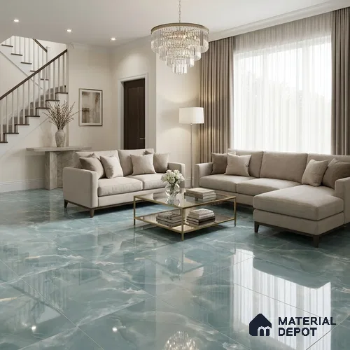 Marble Wall & Floor Tile TL 11437 Mist Blue 4 ft x 2 ft Glossy Finish Vitrified Tile - 9 mm | Suitable For Living Room, Bedroom, Dining