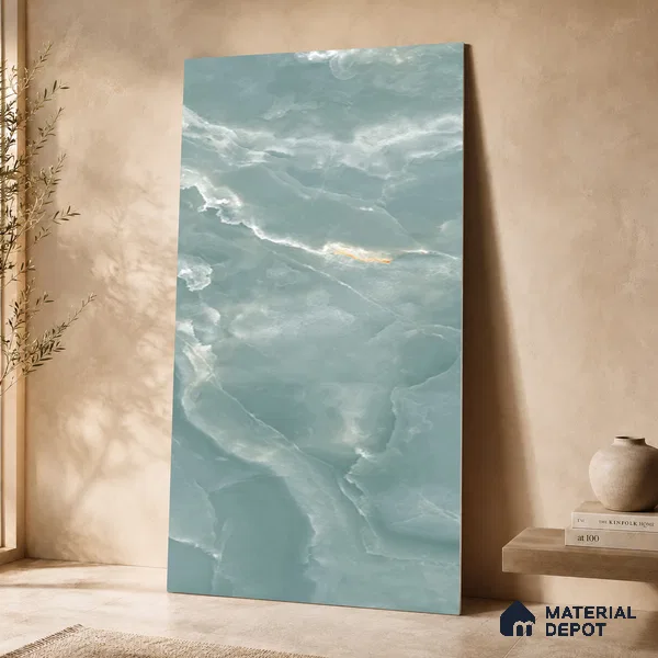 Marble Wall & Floor Tile TL 11437 Celeste Onyx | 4 ft x 2 ft Glossy Finish Vitrified Tile - 9 mm | Suitable For Living Room, Bedroom, Bathroom