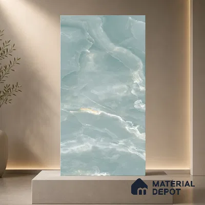 Marble Wall & Floor Tile TL 11437 Celeste Onyx | 4 ft x 2 ft Glossy Finish Vitrified Tile - 9 mm | Suitable For Living Room, Bedroom, Bathroom