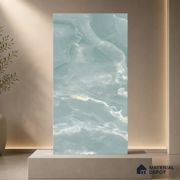 Marble Wall & Floor Tile TL 11437 Celeste Onyx | 4 ft x 2 ft Glossy Finish Vitrified Tile - 9 mm | Suitable For Living Room, Bedroom, Bathroom