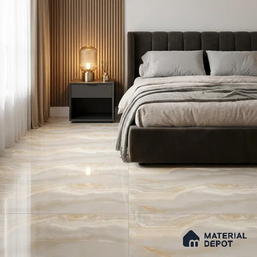 Marble Wall & Floor Tile TL 11439 Vanilla Cream 4 ft x 2 ft Glossy Finish Vitrified Tile - 9 mm | Suitable For Living Room, Bedroom, Dining