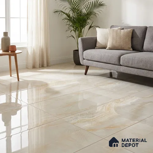 Marble Wall & Floor Tile TL 11439 Vanilla Cream 4 ft x 2 ft Glossy Finish Vitrified Tile - 9 mm | Suitable For Living Room, Bedroom, Dining