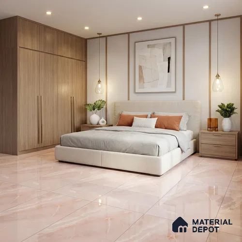 Marble Wall & Floor Tile TL 11441 Blush Pink 4 ft x 2 ft Glossy Finish Vitrified Tile - 9 mm | Suitable For Living Room, Bedroom, Dining