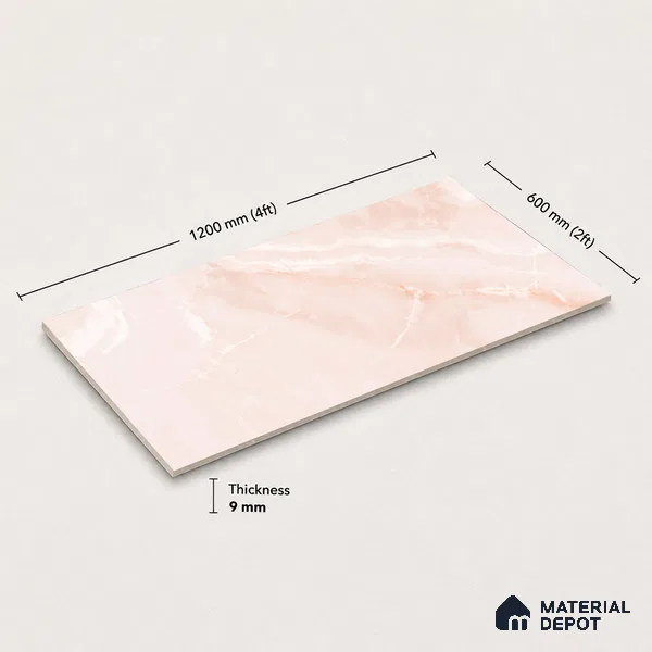 Marble Wall & Floor Tile TL 11441 Blush Aurora | 4 ft x 2 ft Glossy Finish Vitrified Tile - 9 mm | Suitable For Living Room, Bedroom, Bathroom