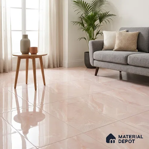 Marble Wall & Floor Tile TL 11441 Blush Pink 4 ft x 2 ft Glossy Finish Vitrified Tile - 9 mm | Suitable For Living Room, Bedroom, Dining