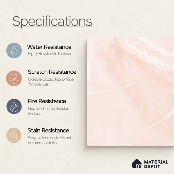 Marble Wall & Floor Tile TL 11441 Blush Aurora | 4 ft x 2 ft Glossy Finish Vitrified Tile - 9 mm | Suitable For Living Room, Bedroom, Bathroom