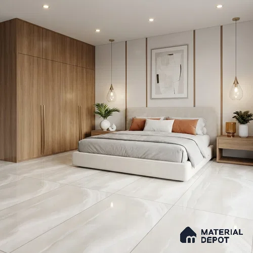 Marble Wall & Floor Tile TL 11442 Off-White 4 ft x 2 ft Glossy Finish Vitrified Tile - 9 mm | Suitable For Living Room, Bedroom, Dining