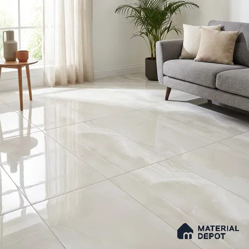 Marble Wall & Floor Tile TL 11442 Off-White 4 ft x 2 ft Glossy Finish Vitrified Tile - 9 mm | Suitable For Living Room, Bedroom, Dining