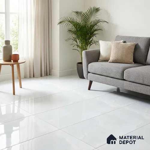 Marble Wall & Floor Tile TL 11443 Off-White 4 ft x 2 ft Glossy Finish Vitrified Tile - 9 mm | Suitable For Living Room, Bedroom, Dining