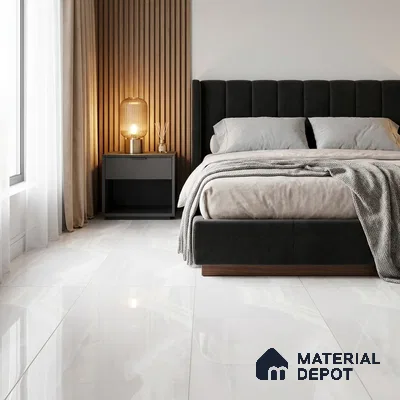 Marble Wall & Floor Tile TL 11444 Off-White 4 ft x 2 ft Glossy Finish Vitrified Tile - 9 mm | Suitable For Living Room, Bedroom, Dining