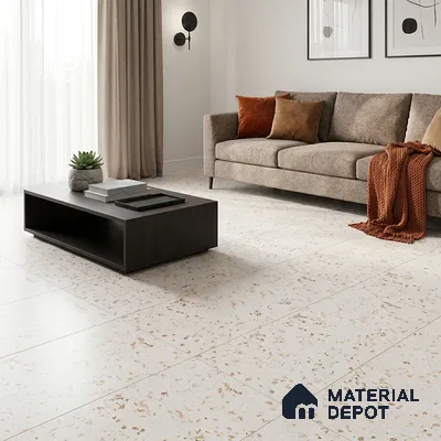 Terrazzo Look Floor & Wall Tile TL 11446 B Allure Crema 4 ft x 2 ft Vitrified Matte Finish - 9 mm  | Suitable for Living Room, Bedroom & Dining