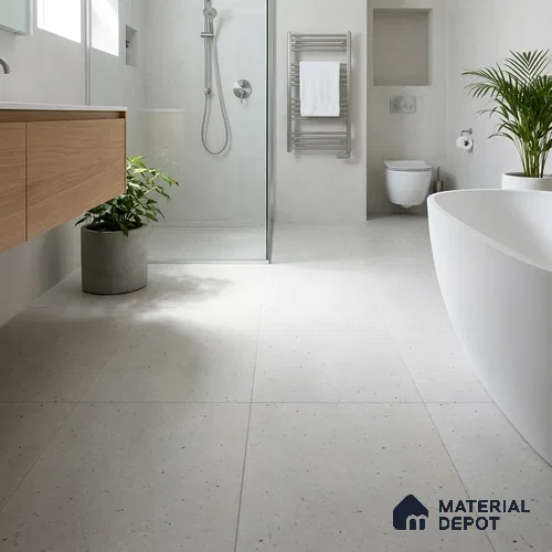 Terrazzo Floor & Wall Tile TL 11460 Bruno Flake Silver 4 ft x 2 ft Vitrified Carving Matte Finish - 9 mm | Suitable for Living Room, Bedroom & Bathroom