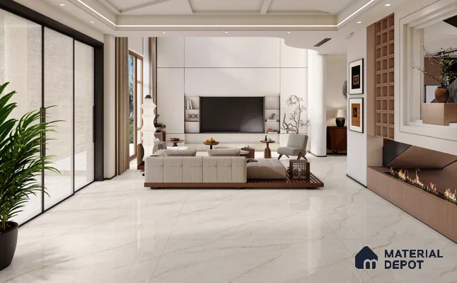 Large Format Marble Floor & Wall Tile TL 11463 B Almond Vein 6 ft x 4 ft Vitrified Lush Finish - 9 mm | 4 Random Design | Suitable for Living Room, Bedroom, Dining & Office | Adhesive and Spacers Must be Used During Installation