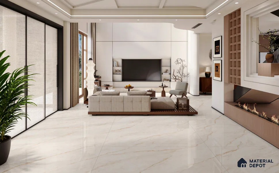 Large Format Marble Floor & Wall Tile TL 11463 B Almond Vein 6 ft x 4 ft Vitrified Lush Finish - 9 mm | 4 Random Design | Suitable for Living Room, Bedroom, Dining & Office | Adhesive and Spacers Must be Used During Installation