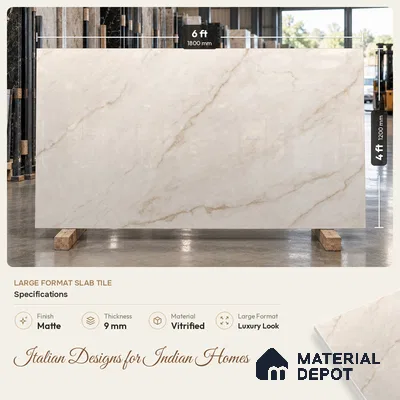 Large Format Marble Floor & Wall Tile TL 11463 B Almond Vein 6 ft x 4 ft Vitrified Lush Finish - 9 mm | 4 Random Design | Suitable for Living Room, Bedroom, Dining & Office | Adhesive and Spacers Must be Used During Installation