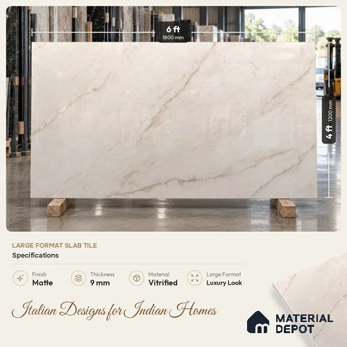 Large Format Marble Floor & Wall Tile TL 11463 B Almond Vein 6 ft x 4 ft Vitrified Lush Finish - 9 mm | 4 Random Design | Suitable for Living Room, Bedroom, Dining & Office | Adhesive and Spacers Must be Used During Installation