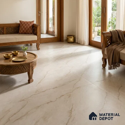 Marble Wall & Floor Tile TL 11463 B Ivory 6 ft x 4 ft Matte Finish Vitrified Tile - 9 mm | 4 Random Designs | Suitable For Living Room, Bedroom, Dining Area | Adhesive and Spacers Must be Used During Installation