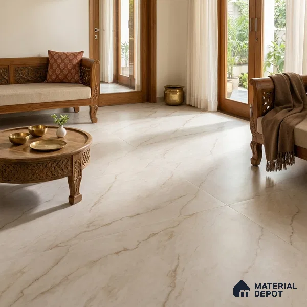 Large Format Marble Floor & Wall Tile TL 11463 B Almond Vein 6 ft x 4 ft Vitrified Lush Finish - 9 mm | 4 Random Design | Suitable for Living Room, Bedroom, Dining & Office | Adhesive and Spacers Must be Used During Installation