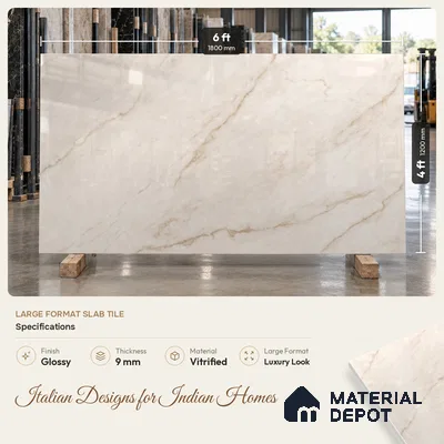 Marble Wall & Floor Tile TL 11463 Ivory 6 ft x 4 ft Glossy Finish Vitrified Tile - 9 mm | 4 Random Designs | Suitable For Living Room, Bedroom, Bathroom | Adhesive and Spacers Must be Used During Installation