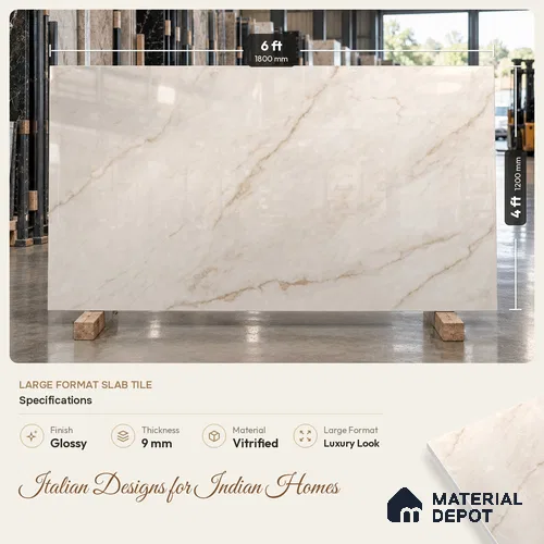 Large Format Marble Floor & Wall Tile TL 11463 Almond Vein 6 ft x 4 ft Vitrified Glossy Finish - 9 mm | 4 Random Design | Suitable for Living Room, Bedroom, Dining & Office | Adhesive and Spacers Must be Used During Installation