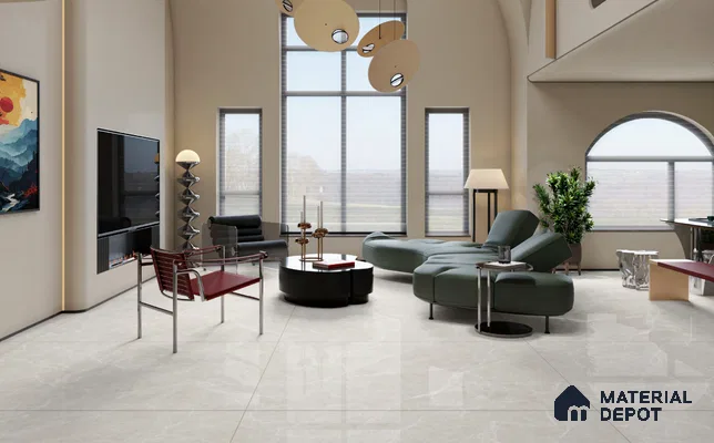 Large Formate Marble Floor & Wall Tile TL 11465 B Astra Cotton Grey 6 ft x 4 ft Vitrified Lush Finish - 9 mm | 4 Random Design | Suitable for Living Room, Bedroom, Dining & Office