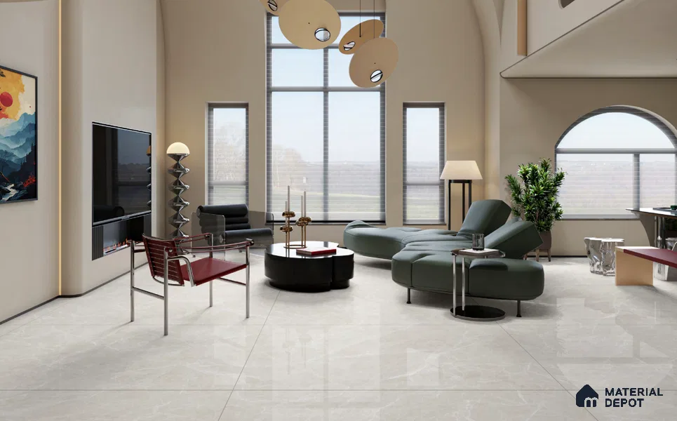 Large Formate Marble Floor & Wall Tile TL 11465 B Astra Cotton Grey 6 ft x 4 ft Vitrified Lush Finish - 9 mm | 4 Random Design | Suitable for Living Room, Bedroom, Dining & Office