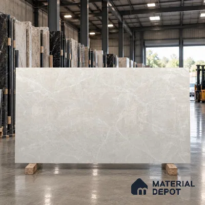 Large Formate Marble Floor & Wall Tile TL 11465 B Astra Cotton Grey 6 ft x 4 ft Vitrified Lush Finish - 9 mm | 4 Random Design | Suitable for Living Room, Bedroom, Dining & Office