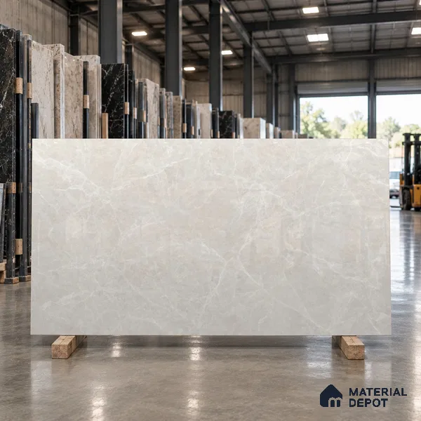 Large Formate Marble Floor & Wall Tile TL 11465 B Astra Cotton Grey 6 ft x 4 ft Vitrified Lush Finish - 9 mm | 4 Random Design | Suitable for Living Room, Bedroom, Dining & Office